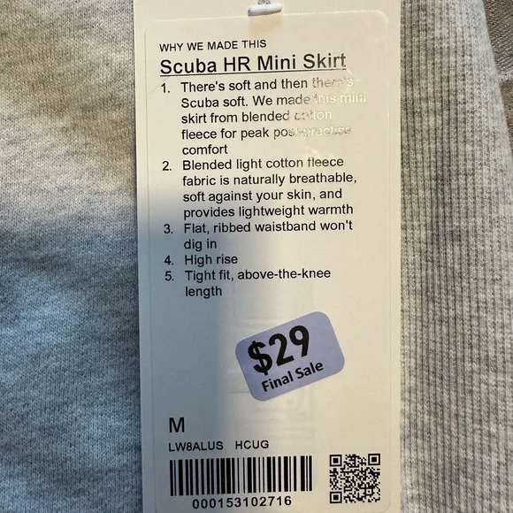 Lululemon Scuba HighRise Mini Skirt Heathered Core Ultra Light Gray Med NWT - Picture 9 of 9